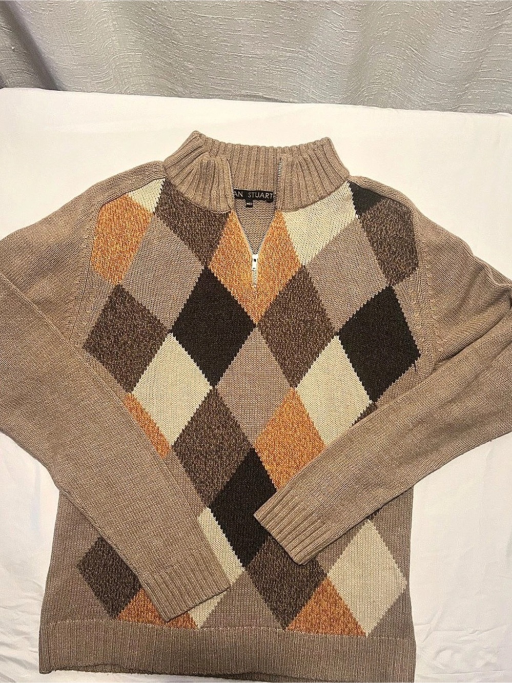 Alan Stuart Men's Argyle Quarter-Zip Sweater Size Medium
